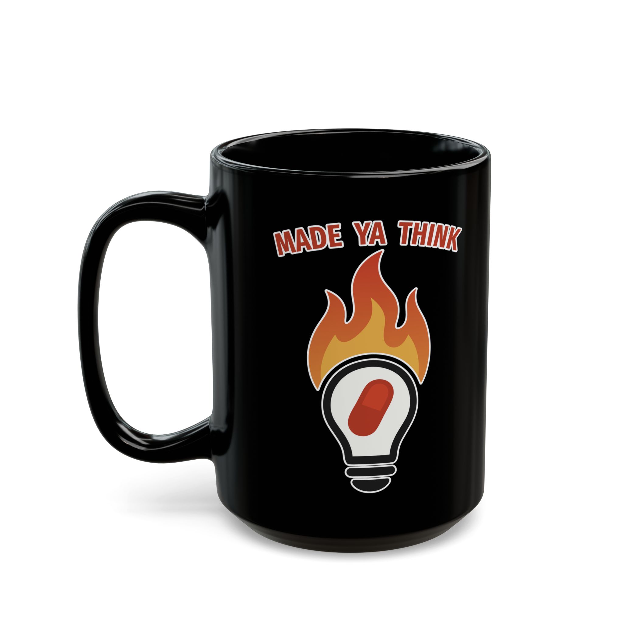 Black Mug: Made Ya Think Logo (15oz) - Image 3